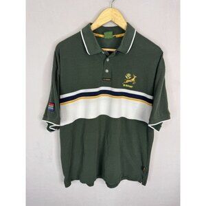 SA Rugby South Africa Springboks Vintage Green Striped Polo Shirt Large